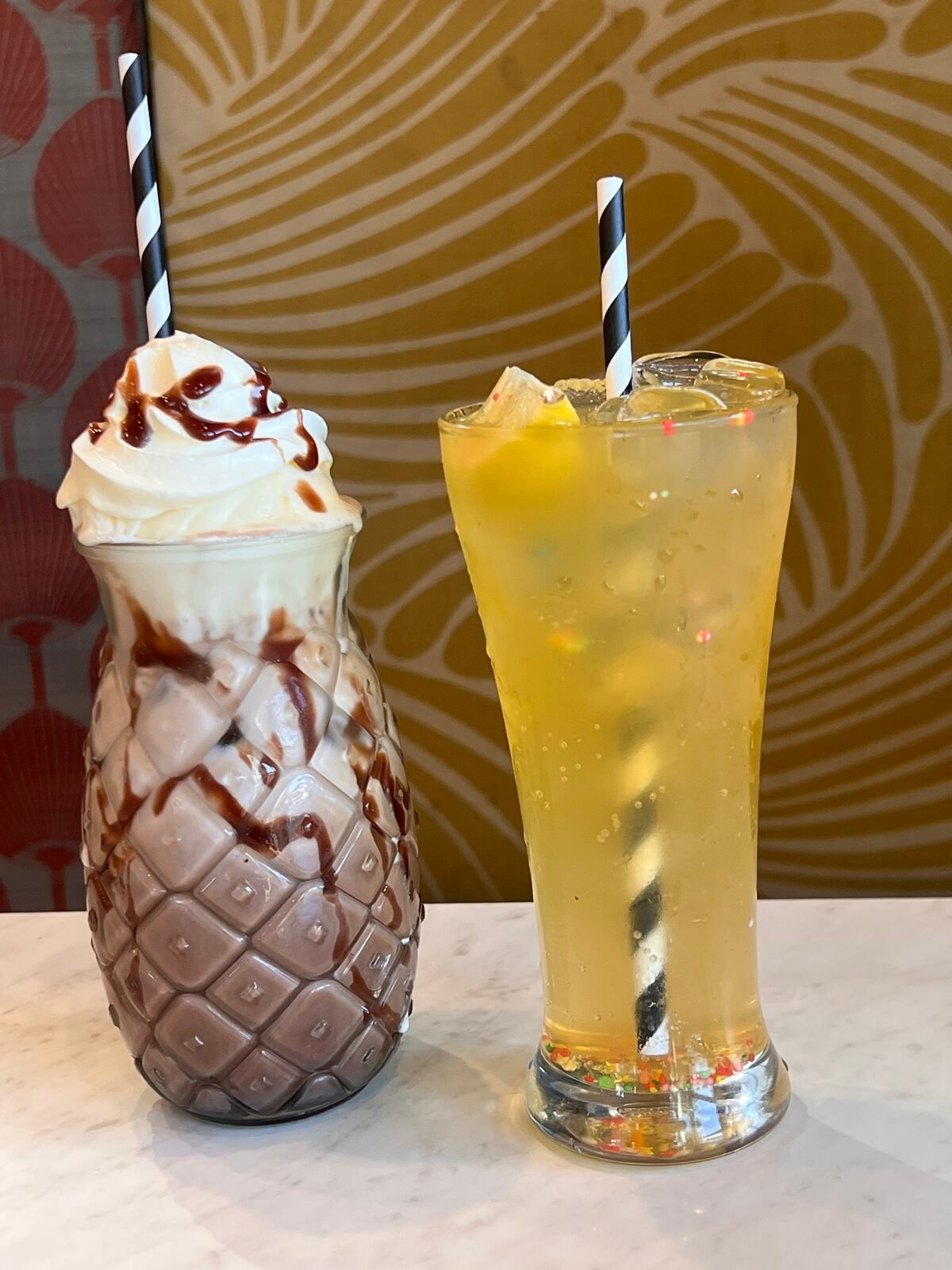 Chocolate milkshake and iced tea